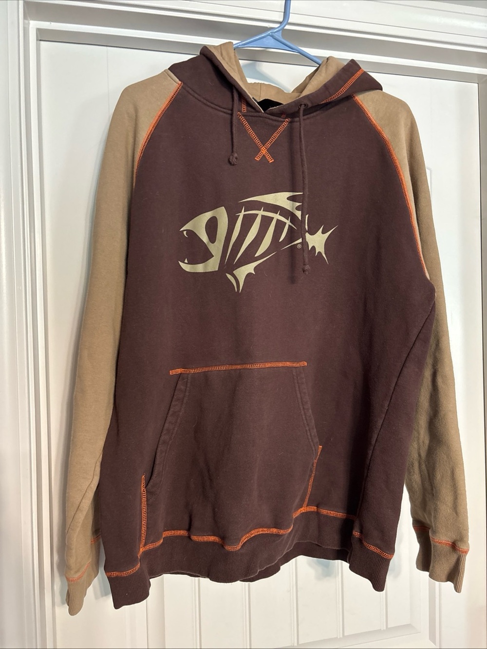 G. Loomis Hoodie Mens Large Brown Fish Skeleton Graphic Pullover Sweatshirt Rare